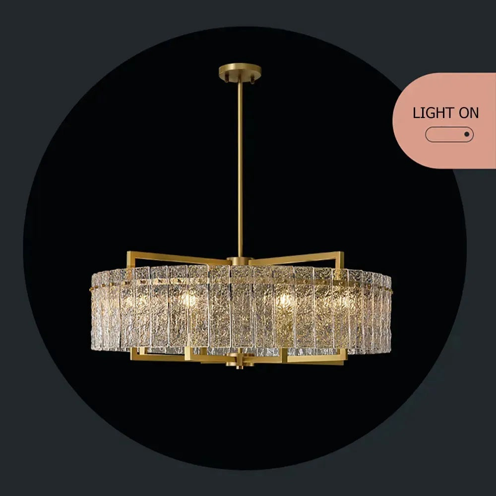 Round Brass Drum Adjustable Chandelier - Details - Light Out