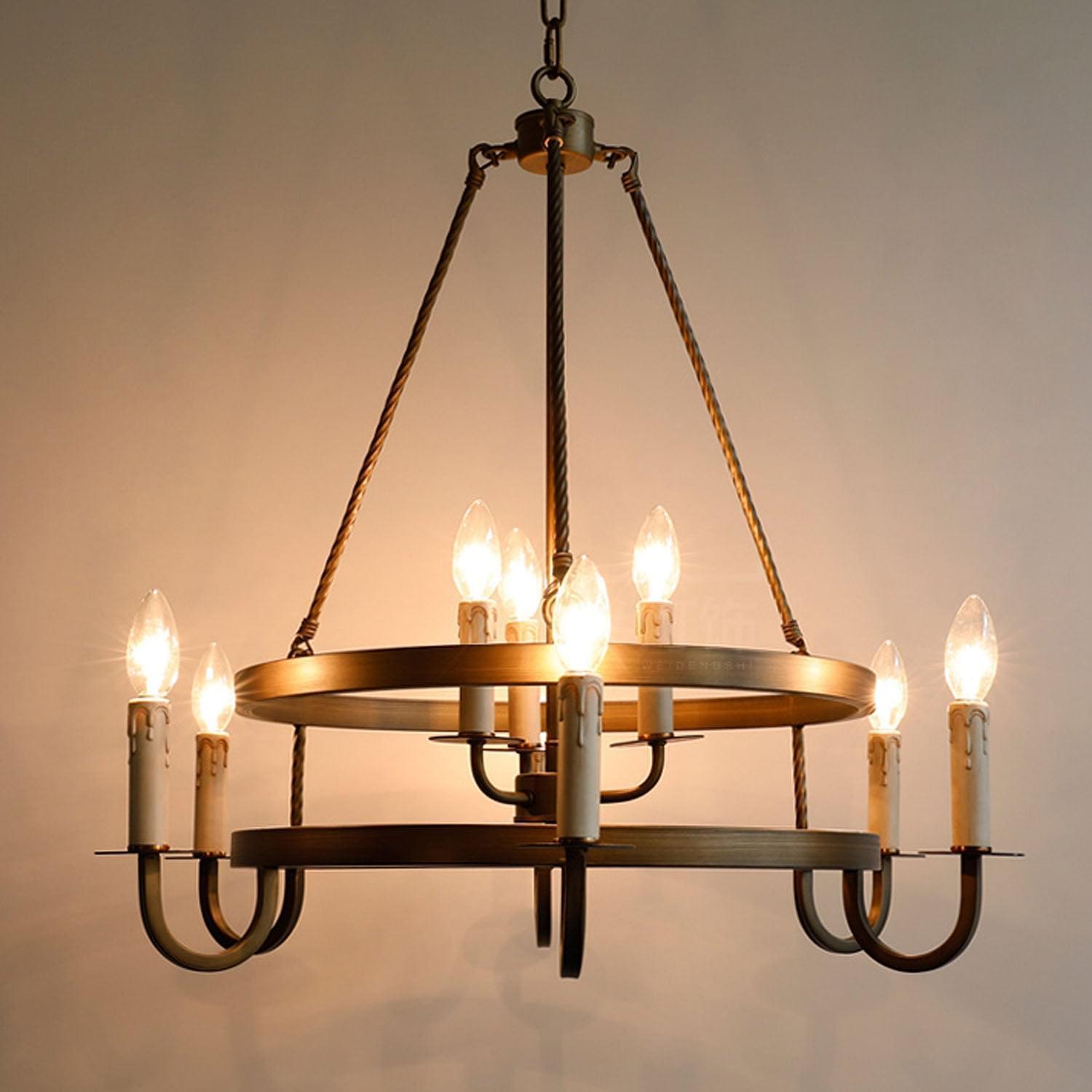 【Open Box - Big Discount】2-Tier Bronze Wagon Wheel Chandelier
