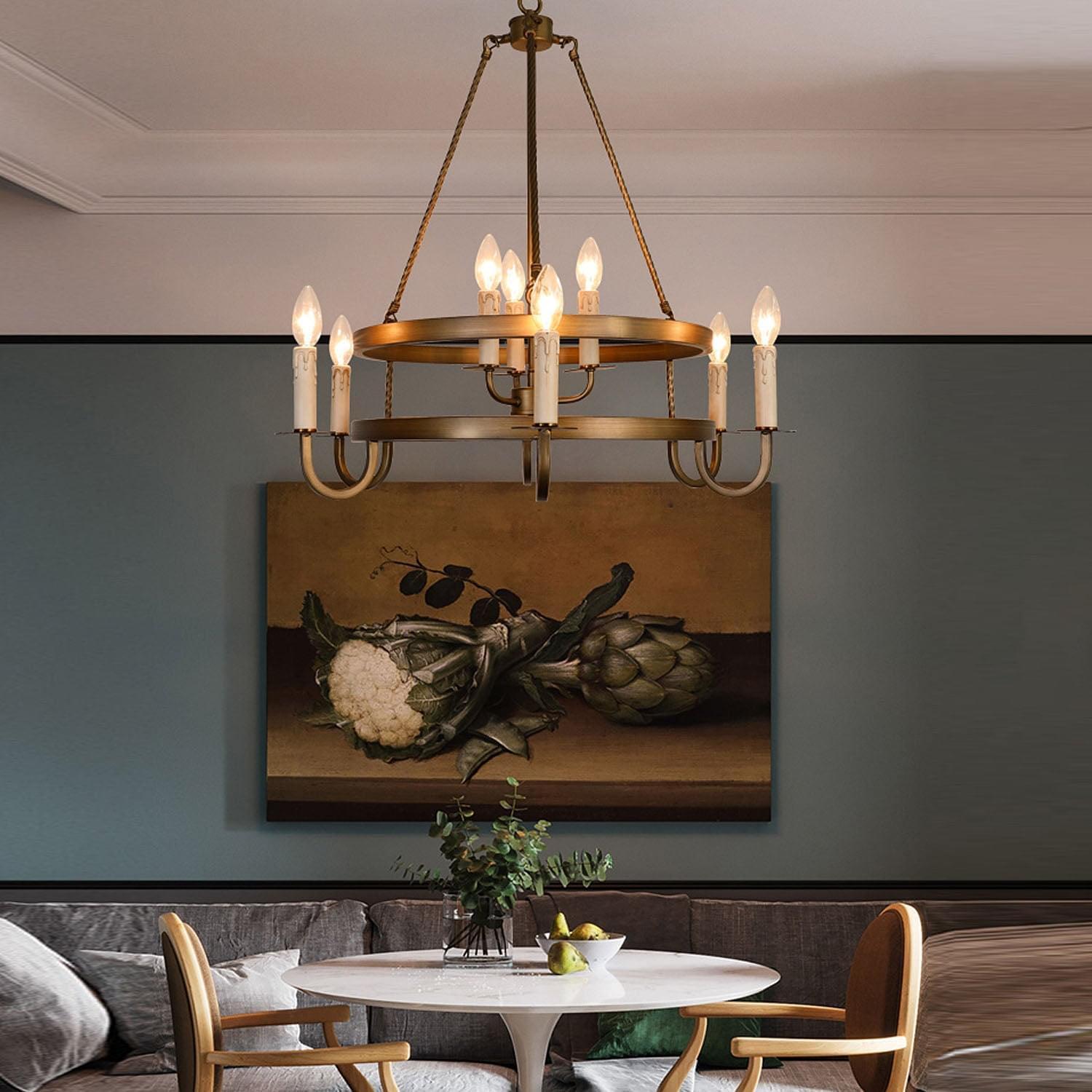 【Open Box - Big Discount】2-Tier Bronze Wagon Wheel Chandelier