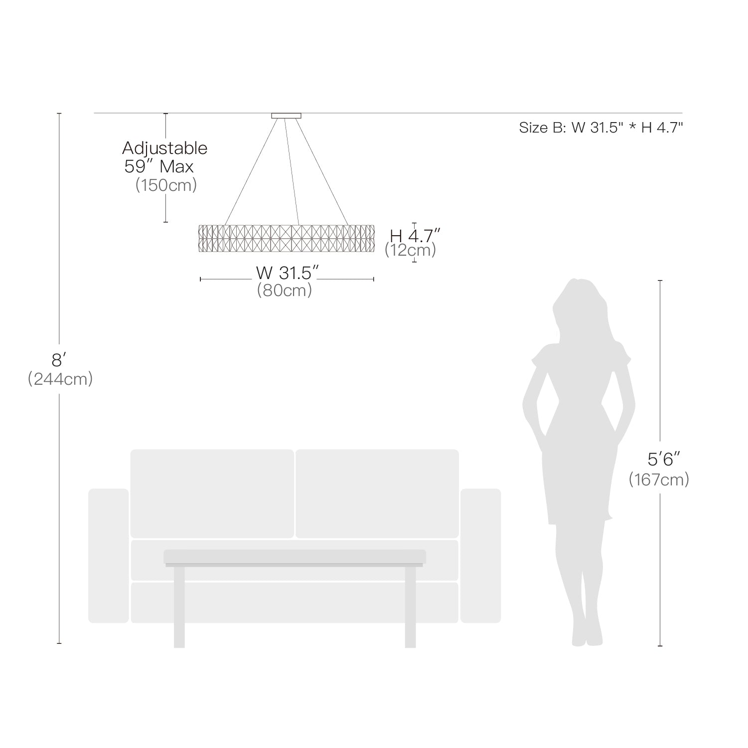 Luxury Style One Ring Crystal Chandelier - Living room-Size Dimension