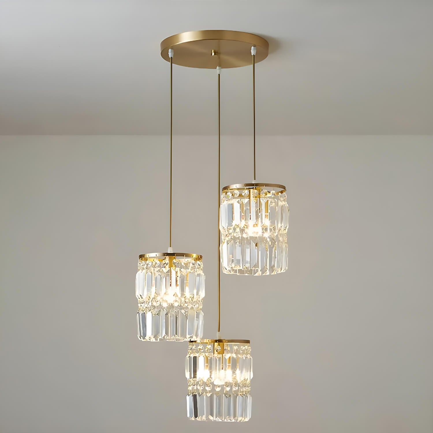 3-Light Gold Crystal Chandelier - Linear Pendant Light-4|Sofary