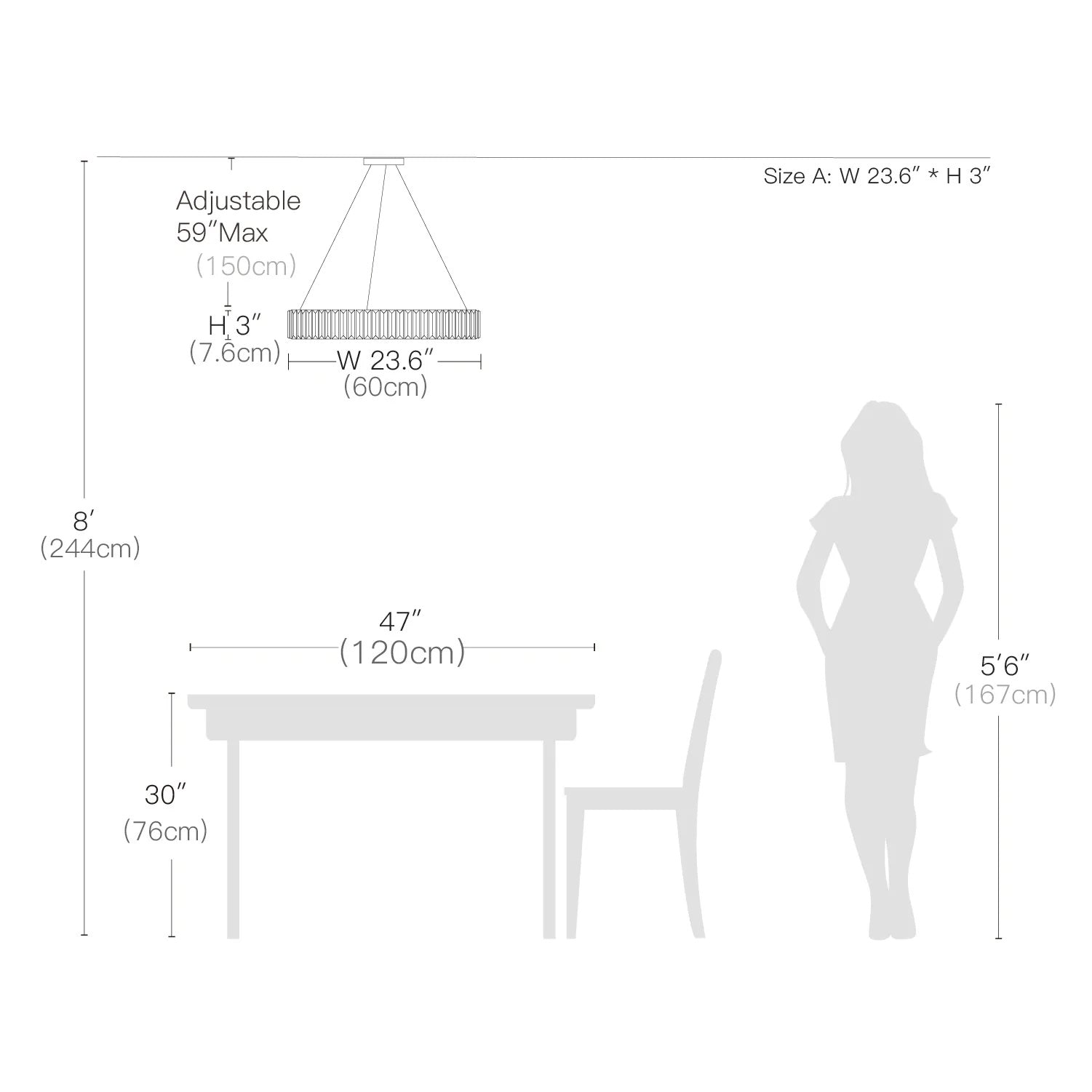 One Ring Crystal Chandelier-Size Dimension