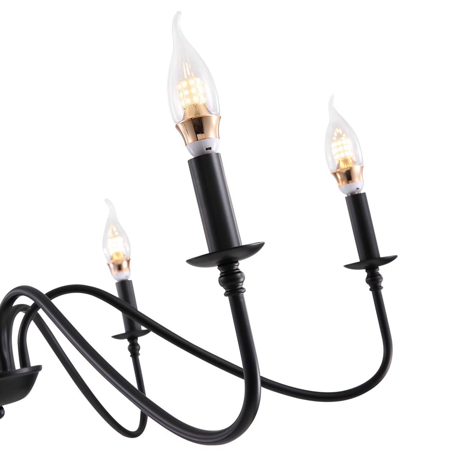 Modern Farmhouse Black Metal Candle Chandelier - detail