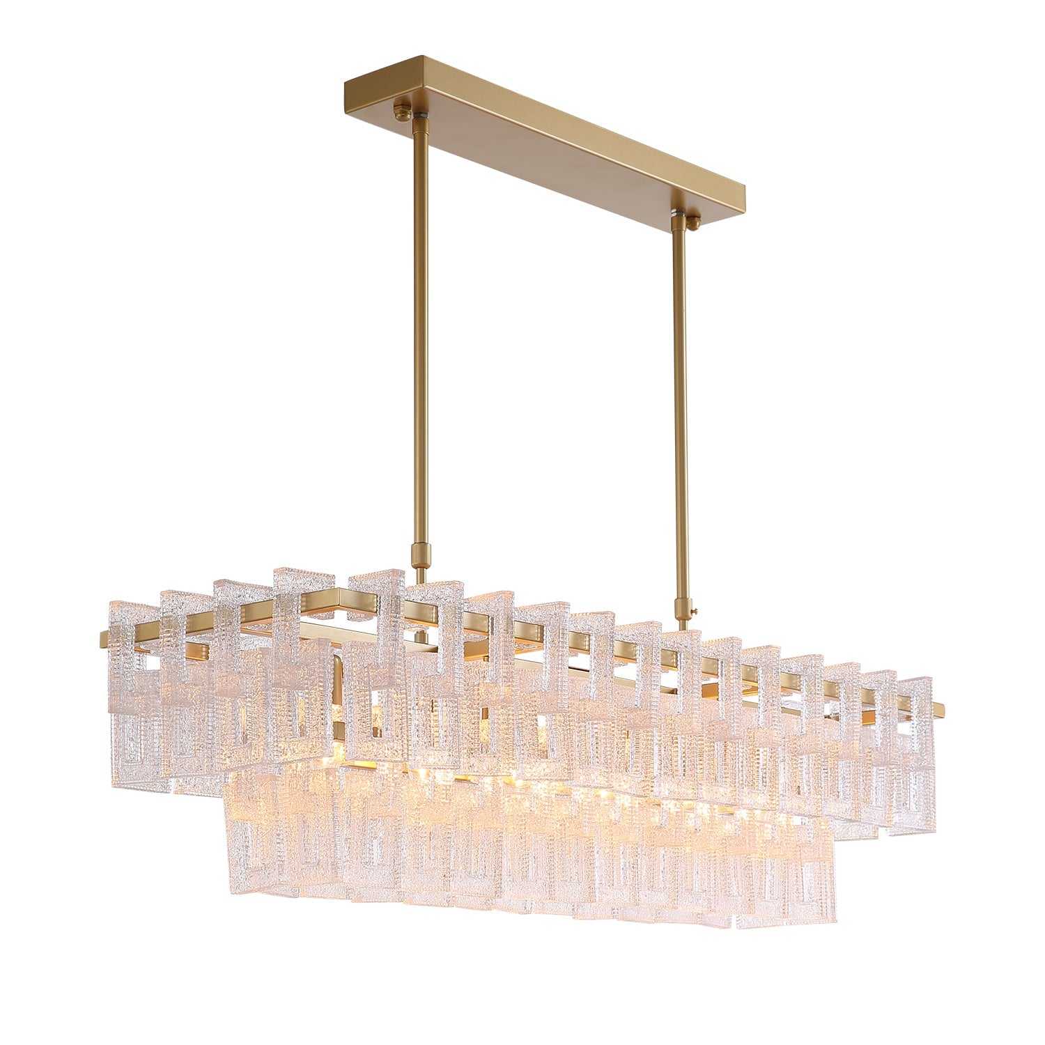 Modern Rectangular Crystal Linear Chandelier -  Pendant Light- 45 degrees white background