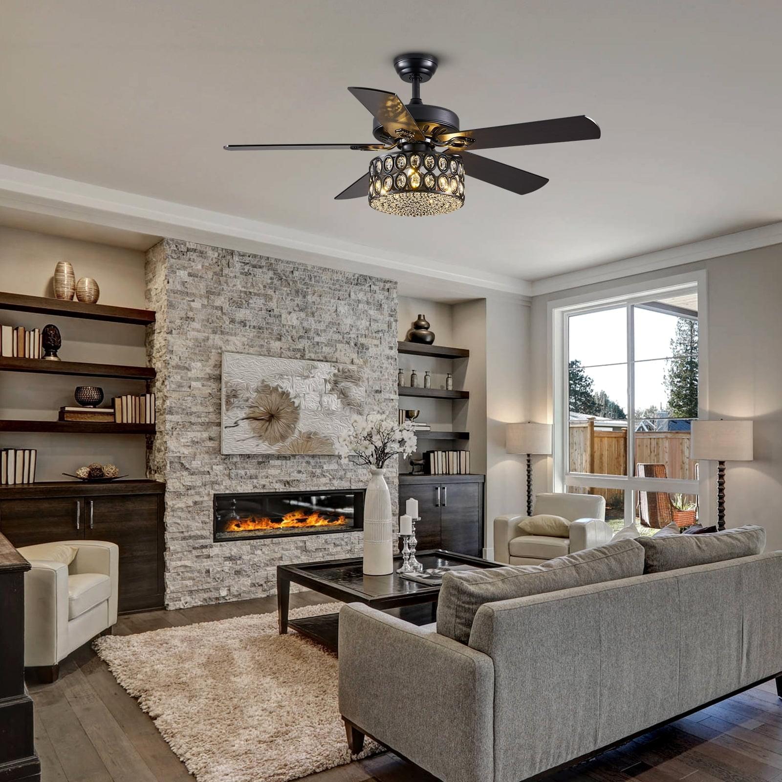 5 - Blade Drum Oval Crystal  Ceiling Fan with Remote Control