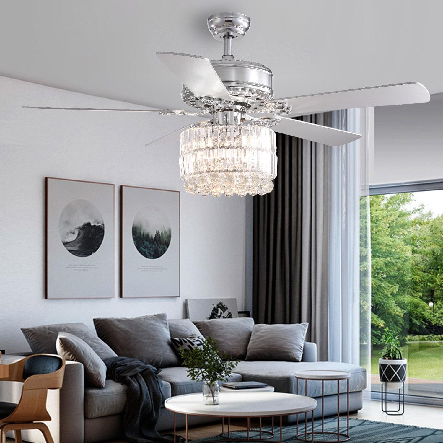 5 - Blade Drum Shape Crystal Ceiling Fan with Remote Control