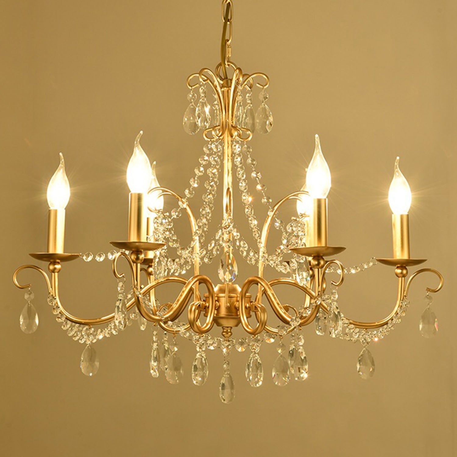 Gold Metal Candle Style Crystal Chandelier - Warm Light