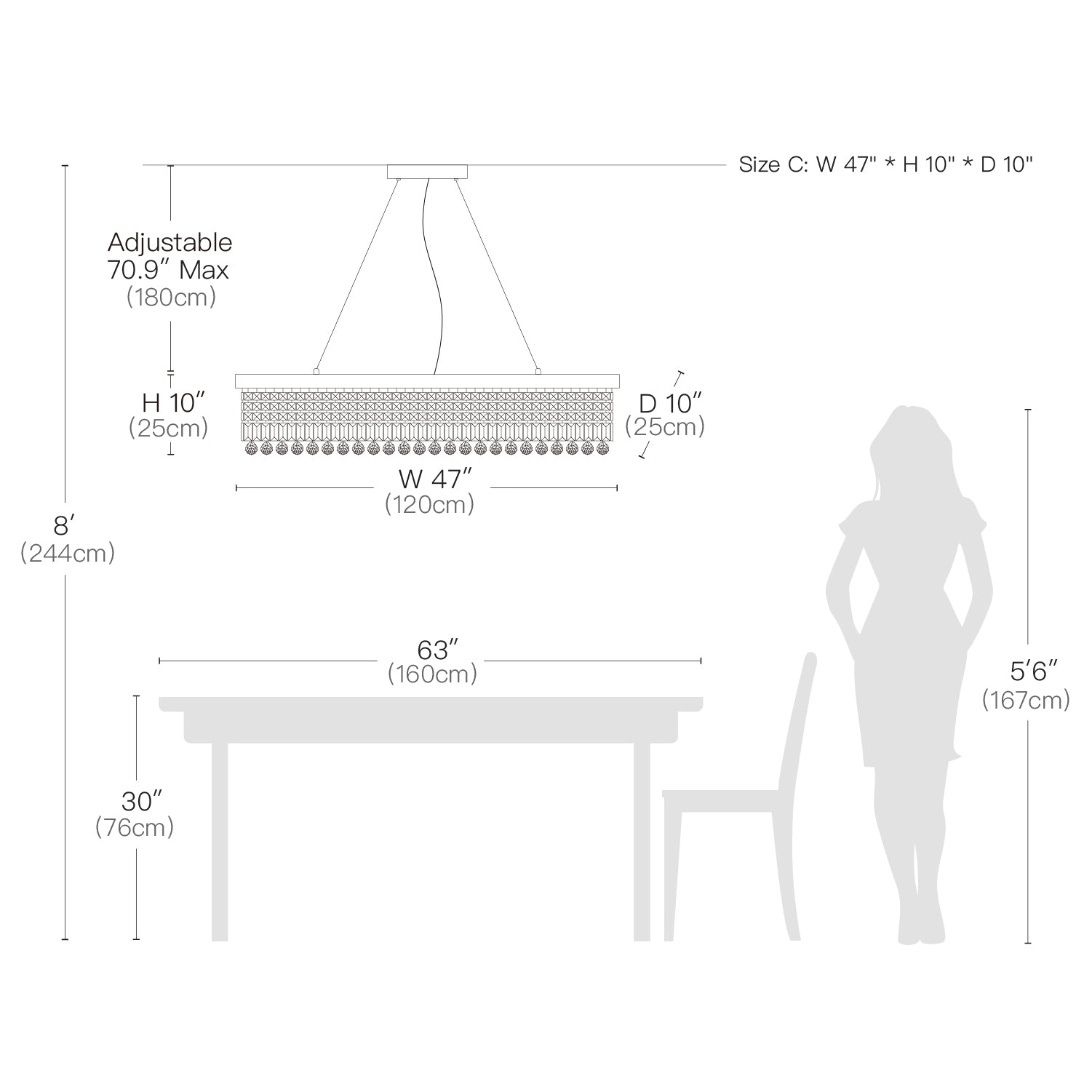 RectangularCrystalChandelier - DiningRoomCrystalChandeliers - Size Dimension