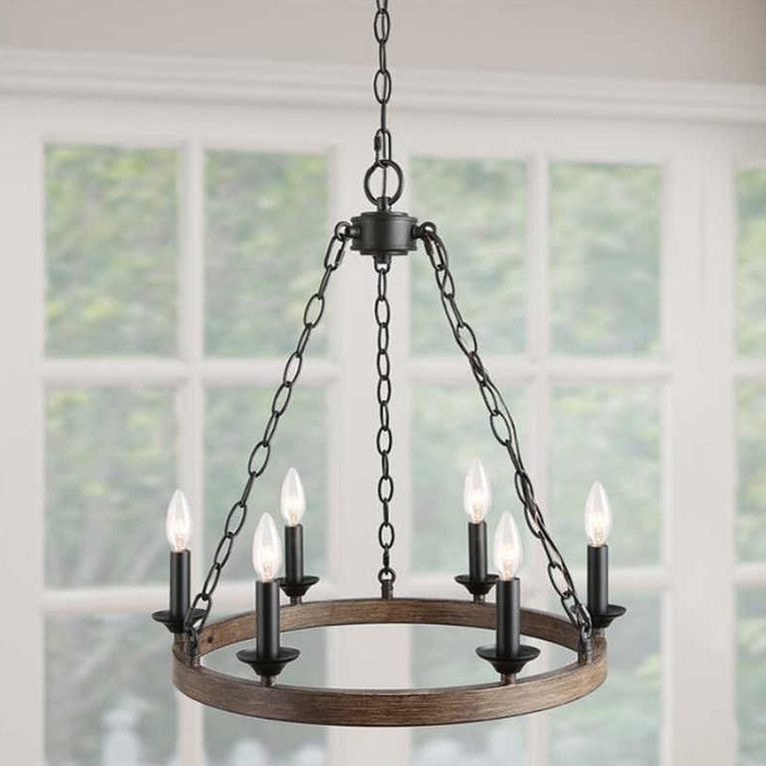 Candle Style Wagon Wheel Chandelier - Rustic Design  | Sofary