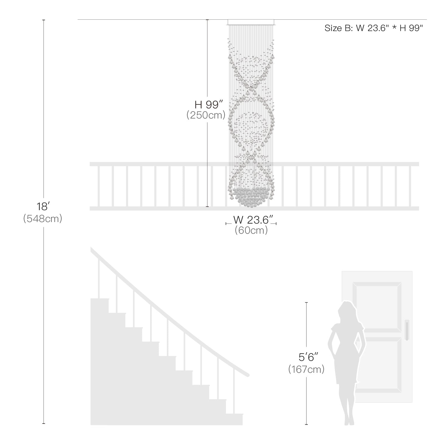 Double Spiral Clear Crystal Chandelier With Three Spheres-Size Dimension