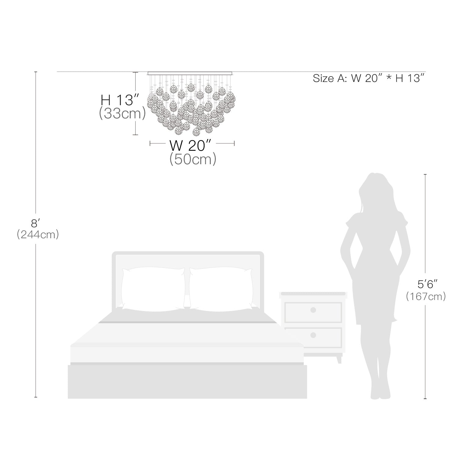 Modern Flush Mount Crystal Chandelier - Fruit  Shaped Ceiling Light -  Size Dimension