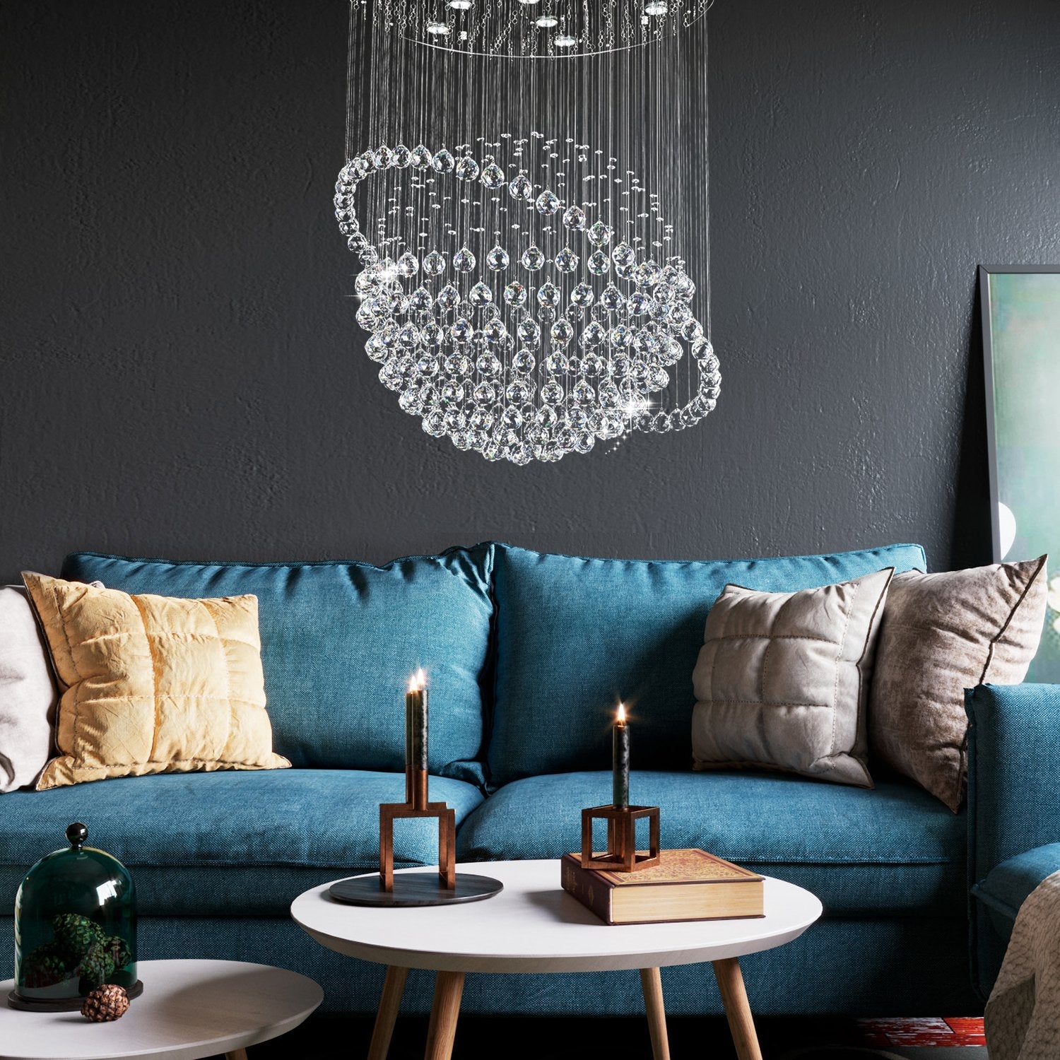 Modern Star Sphere Rain Drop Chandelier With Orbit - Living Room