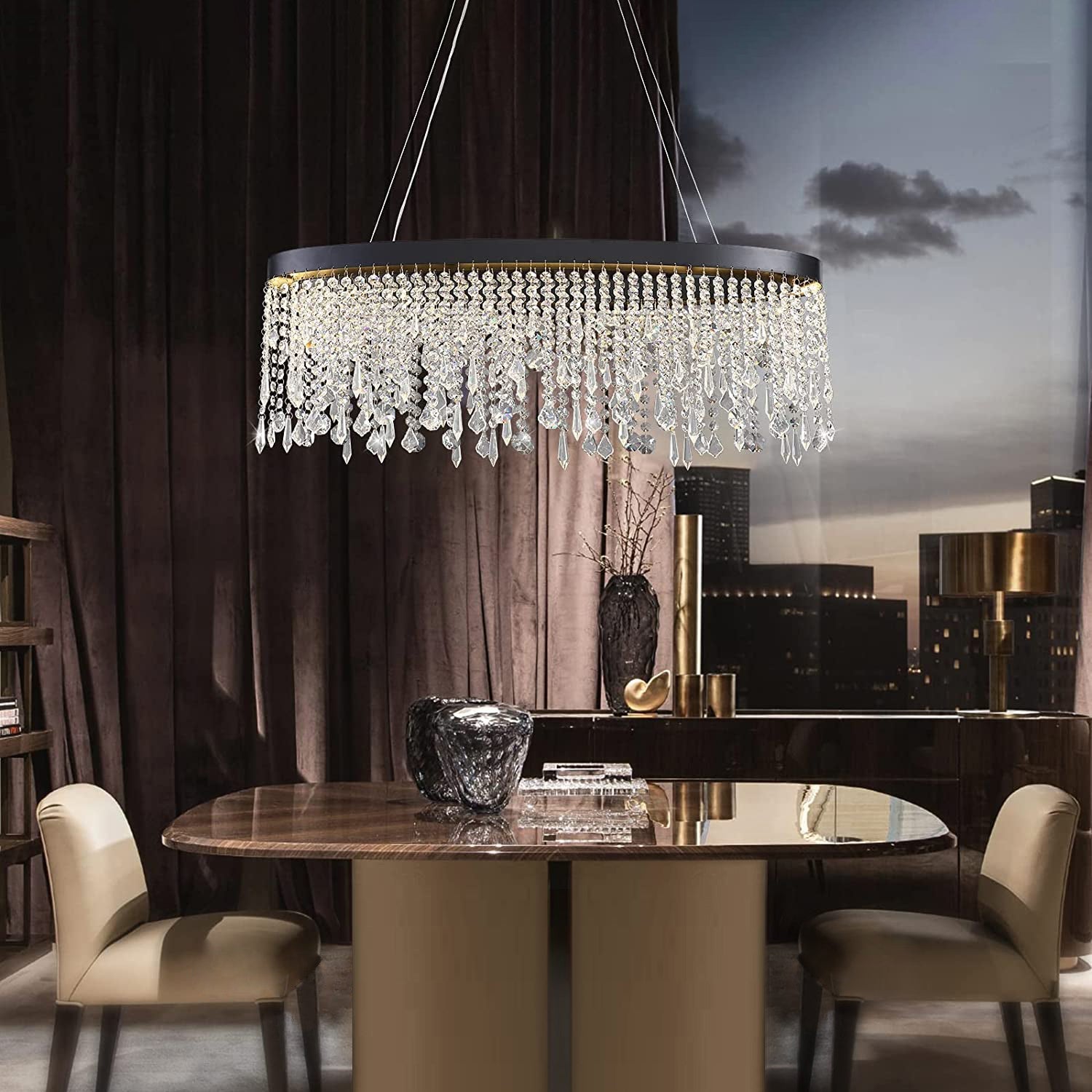Oval Crystal Raindrop Chandelier - Dining Room | Sofary