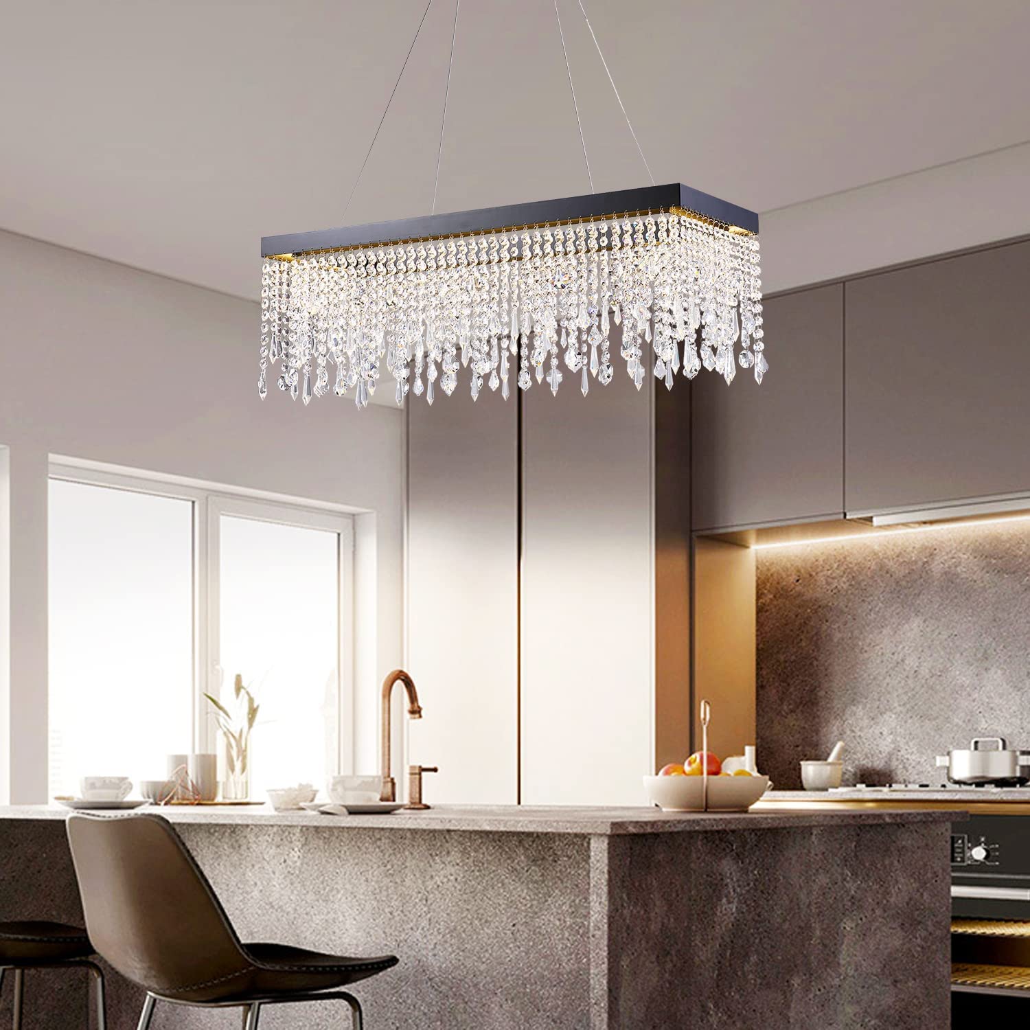 Rectangle Crystal Raindrop Chandelier - Kitchen Island | Sofary
