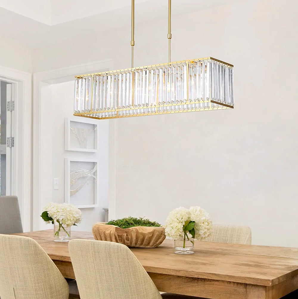 Rectangular Gold Frame Crystal Chandelier - Dining Room | Sofary