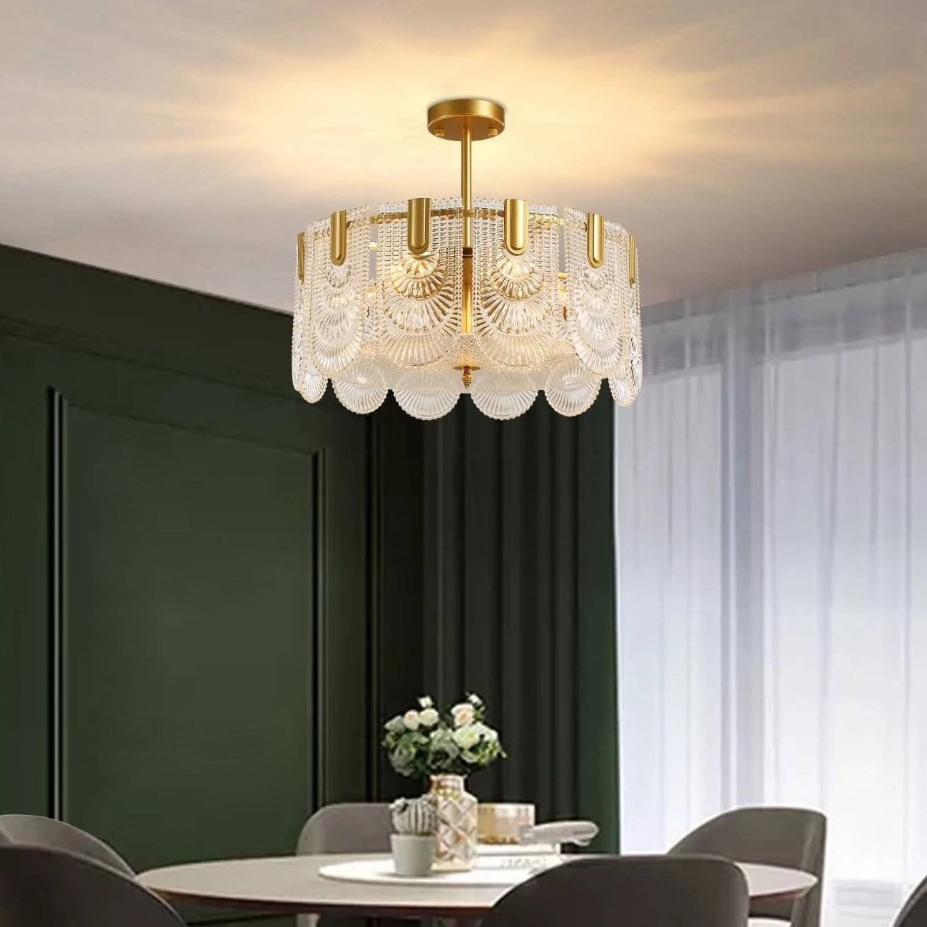 Round Shape Gold Glass Chandelier - Dining Room | Sofary