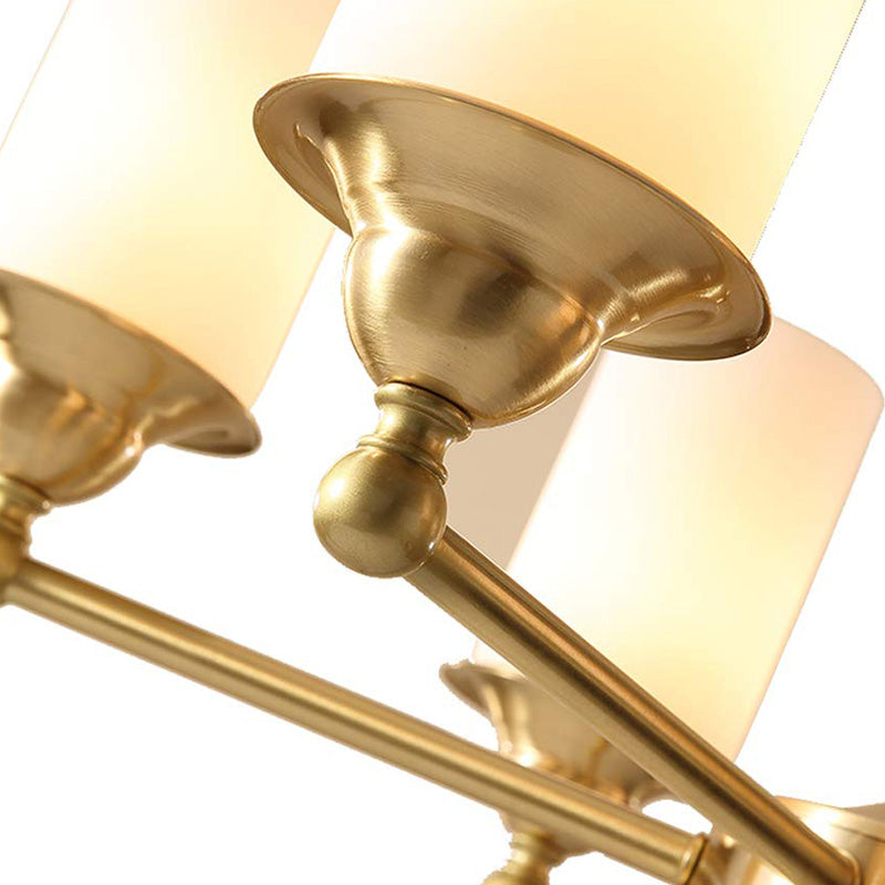 Rustic Vintage Pendant Light with Brass Body White Glass Lampshade - details