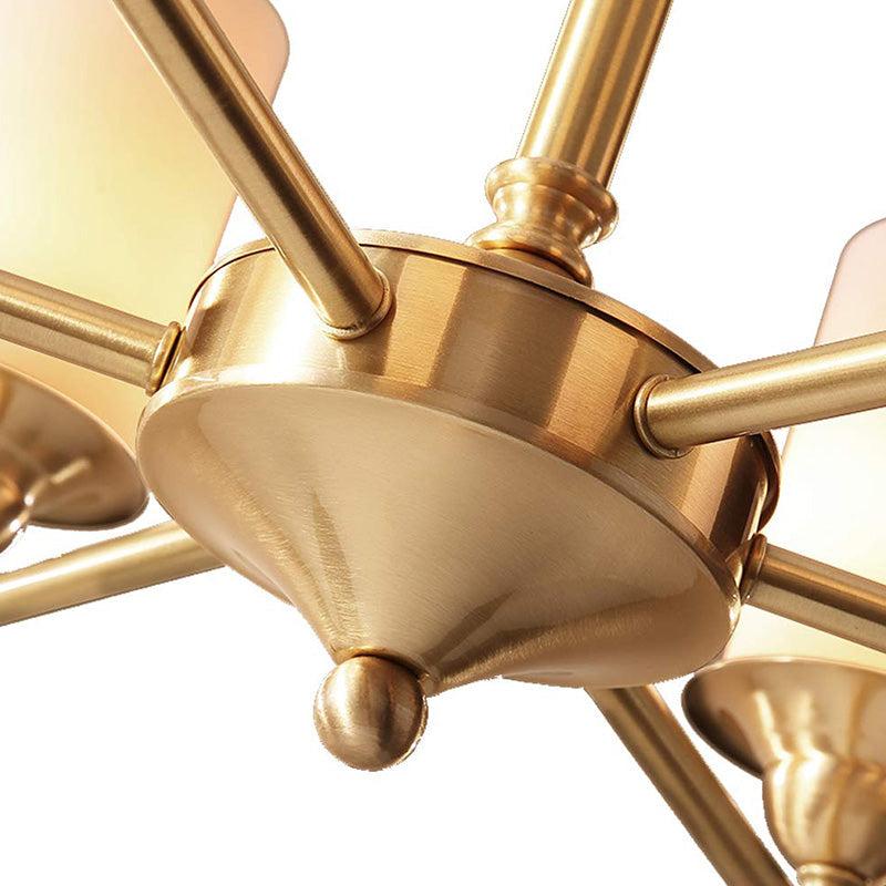 Rustic Vintage Pendant Light with Brass Body White Glass Lampshade - details