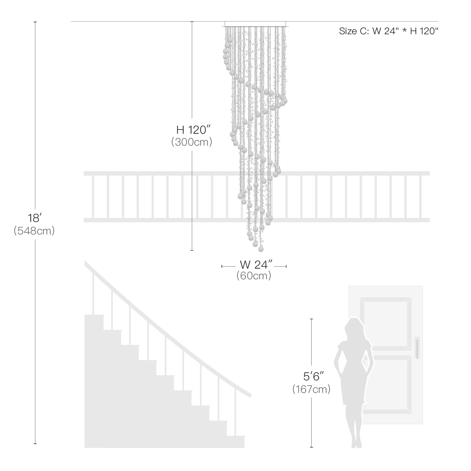Spiral Raindrop Chandelier - Raindrop Crystal Chandelier- Size Dimension