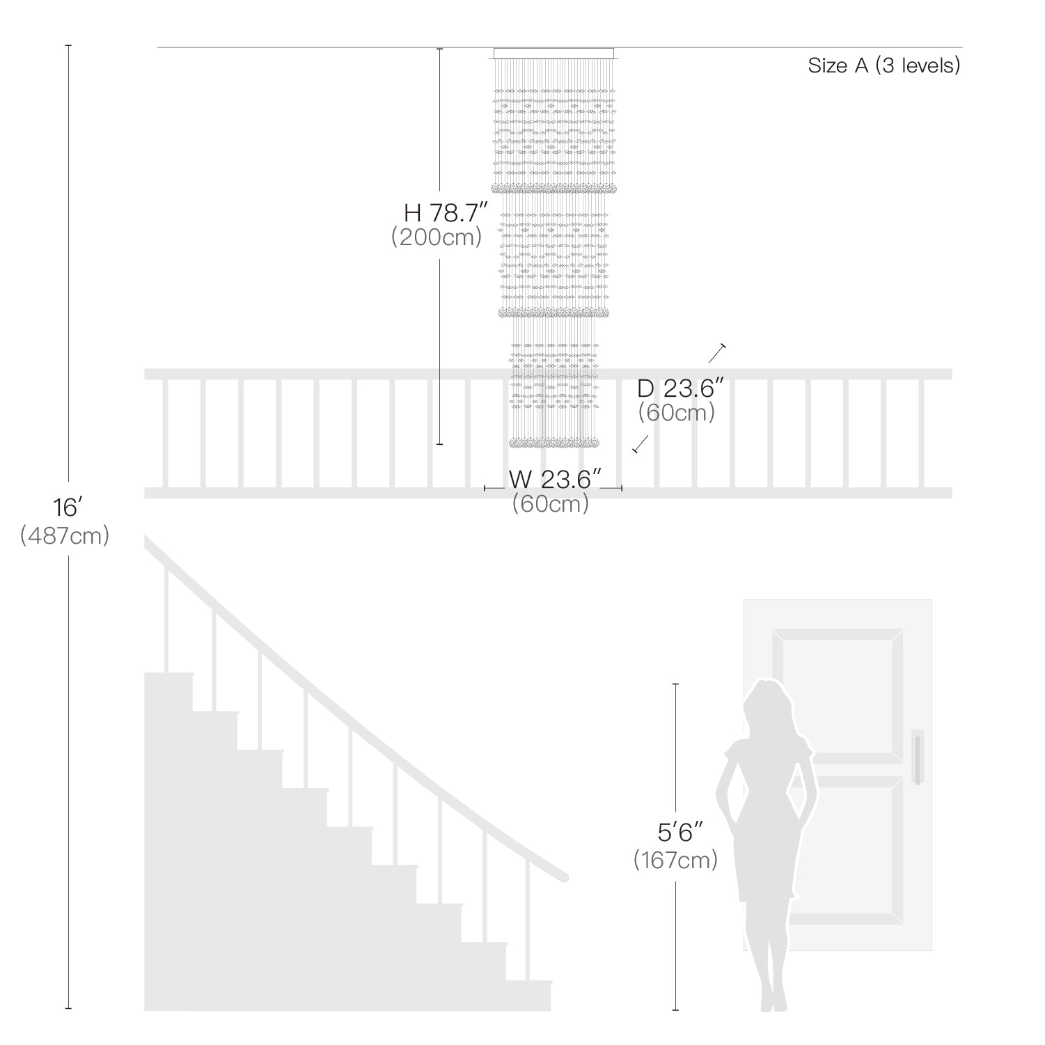 Square Long Crystal Raindrop Chandelier- Size Dimension