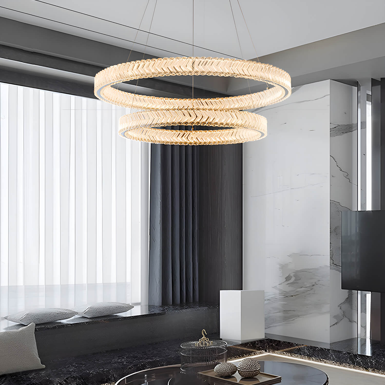 Crystal Ring Chandelier 2-Tier LED Ring Chandelier-living-room-1|Sofary