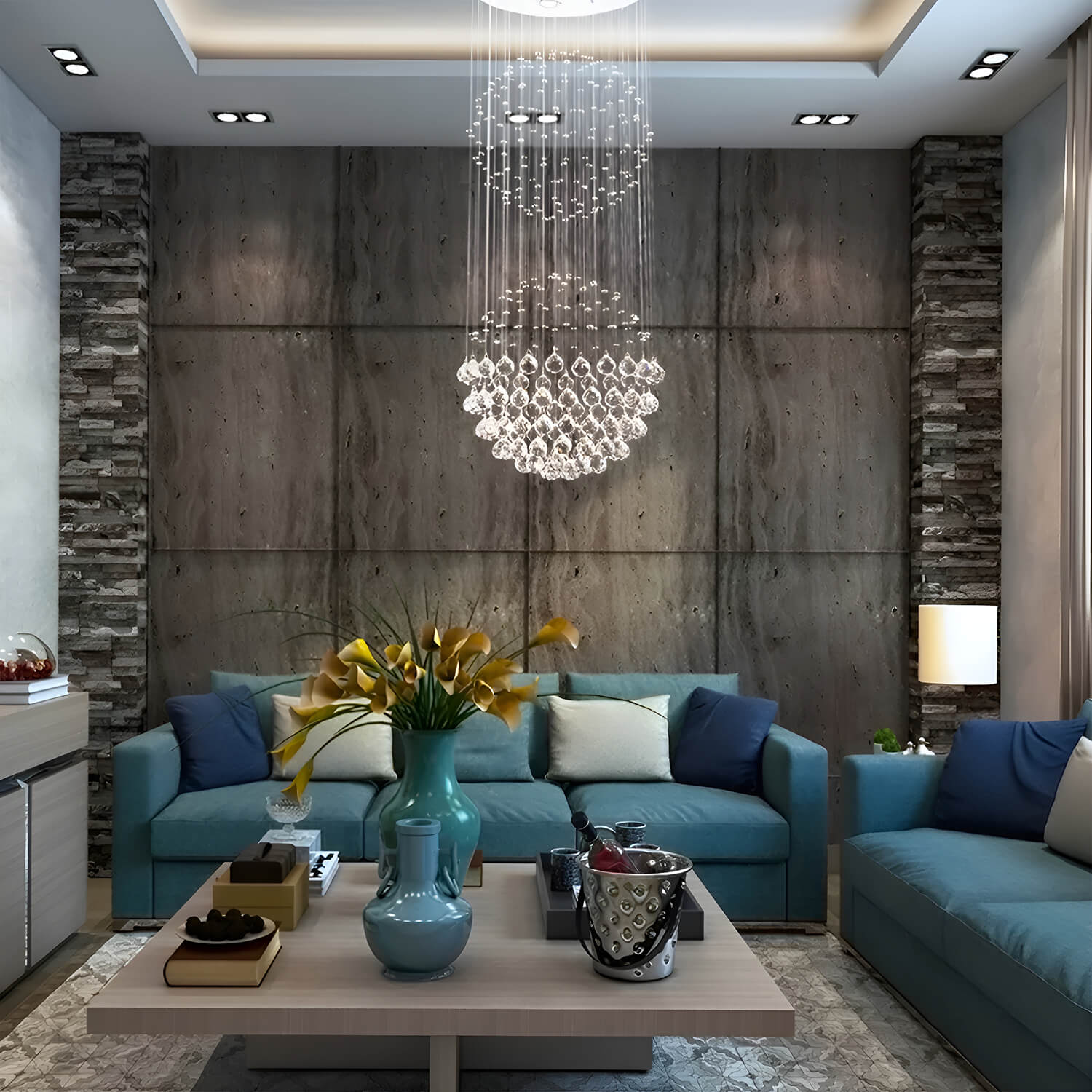 Double Sphere Raindrop Crystal Chandelier-living room-1|Sofary
