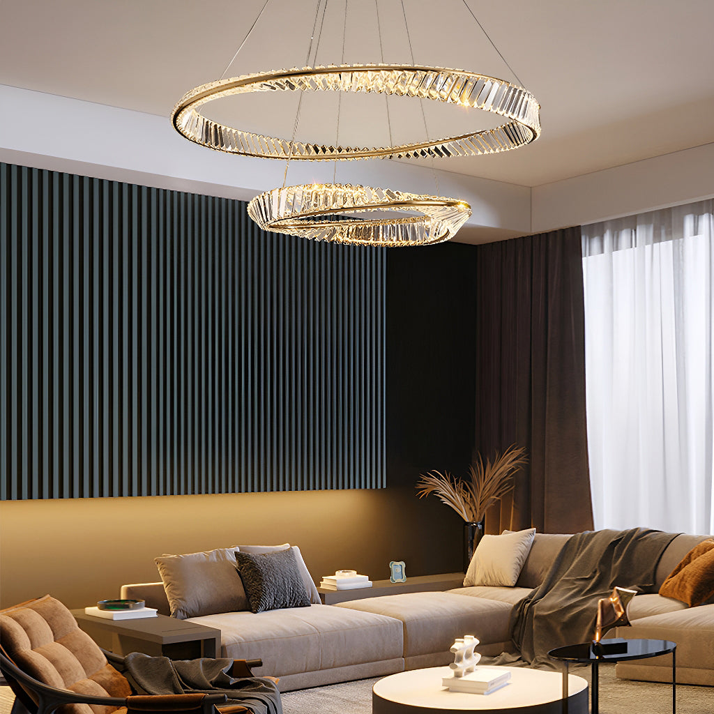 Gold Irregular Ring Crystal Pendant Led Lamp-living-room-2-rings-3|Sofary