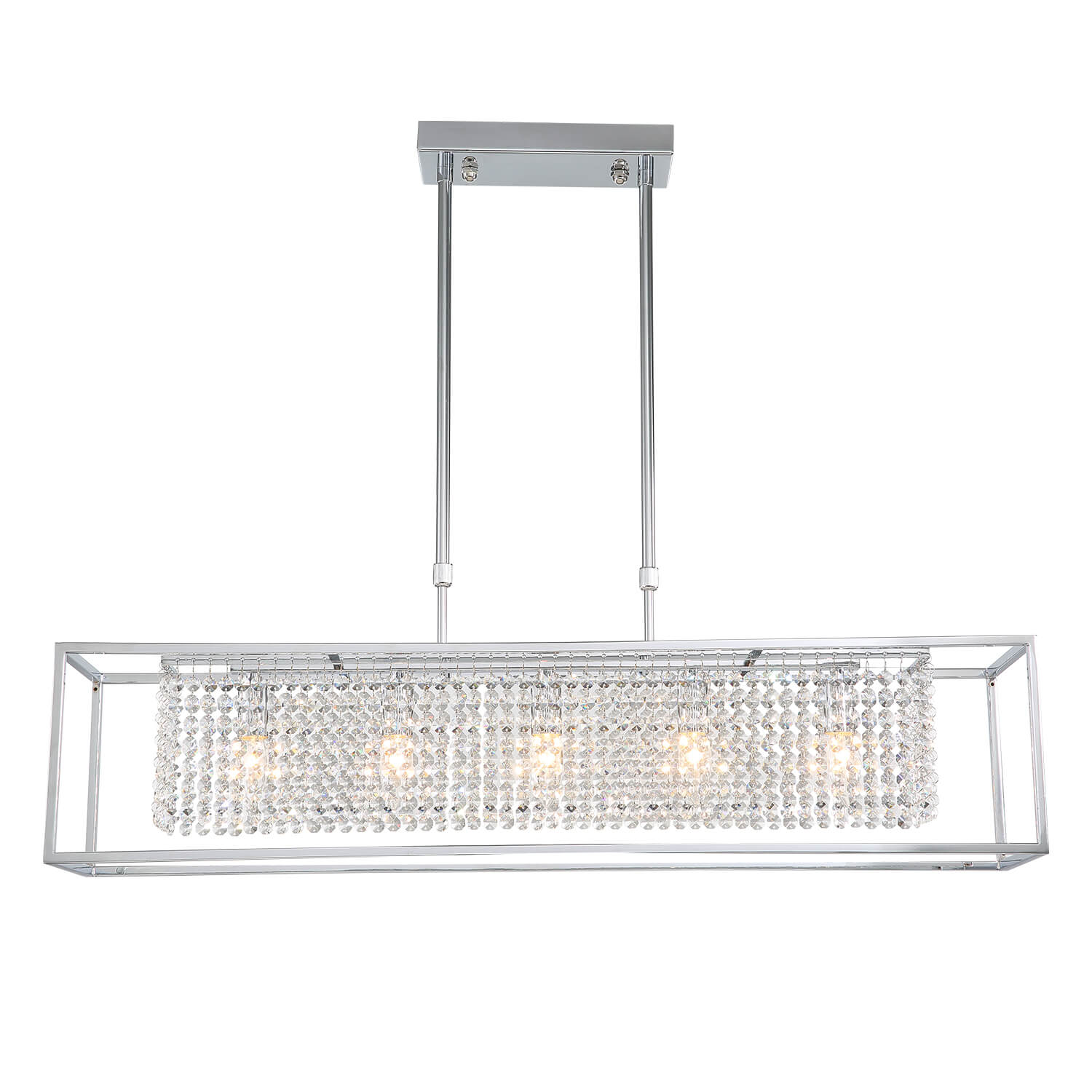 Modern Rectangular Chrome Frame  Pendant Light - Dining Room Crystal Chandelier - Dining room