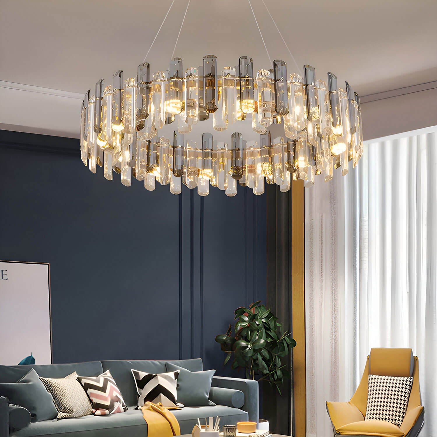 Round Glass Shade Gold Chandelier | Sofary