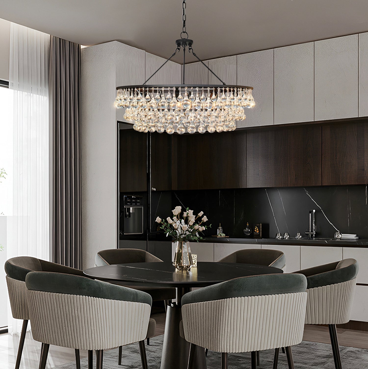 Unique Tiered Crystal Chandelier-dinging-room-4|Sofary