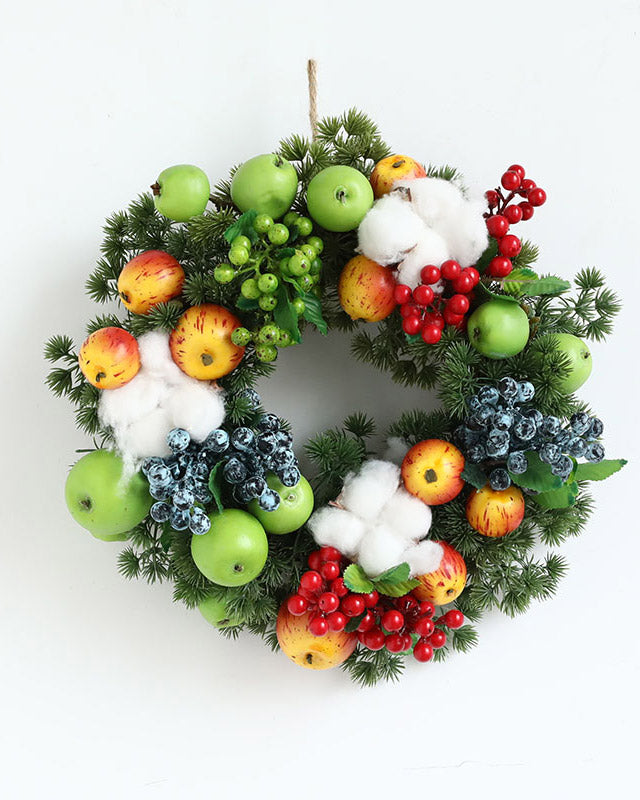 Artificial Mixed Fruit Berry Cotton Wreath