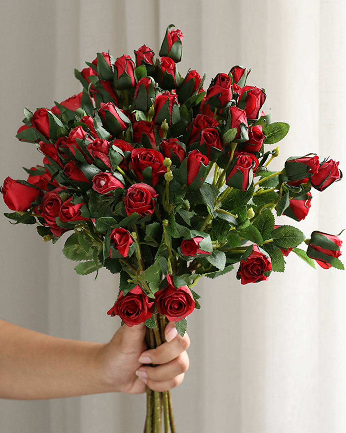 Artificial Wild Rose Spray Dark Red