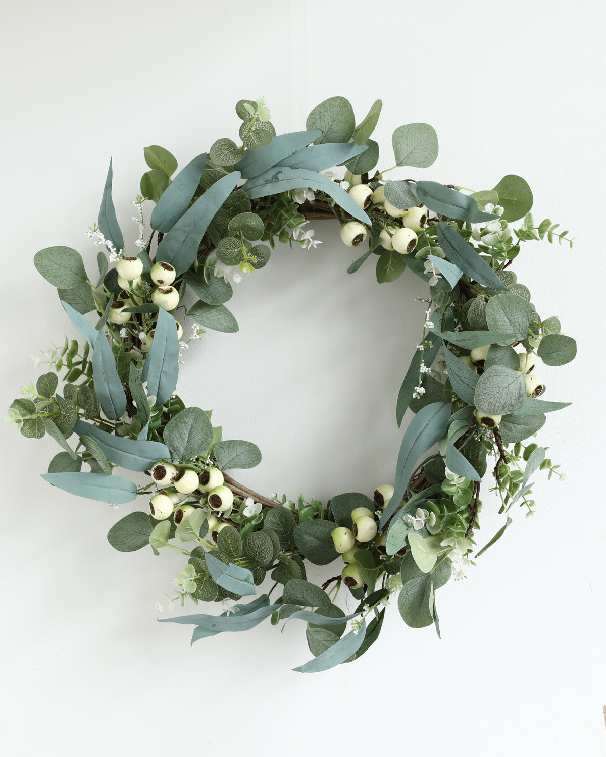 Waterproof White Berry Olive Eucalyptus Wreath