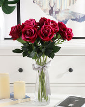 Load image into Gallery viewer, Artificial Velvet Rose Stems Ruby Red
