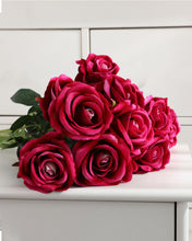 Load image into Gallery viewer, Artificial Velvet Rose Stems Ruby Red
