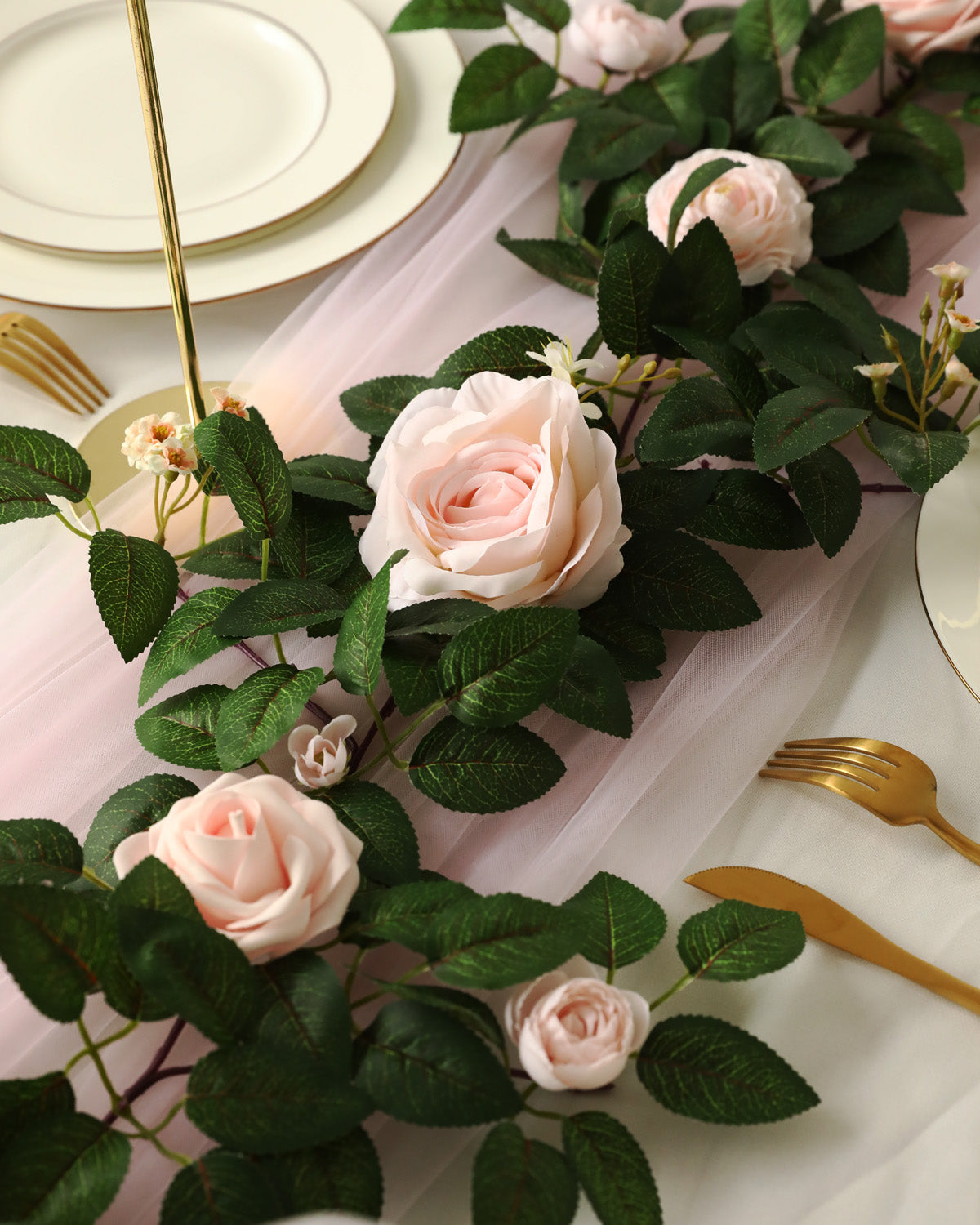 Pink Rose and Eucalyptus Garland Centerpiece for Wedding