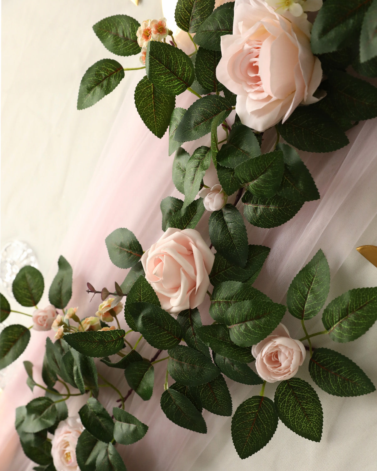 Silk Pink Rose and Eucalyptus Garland