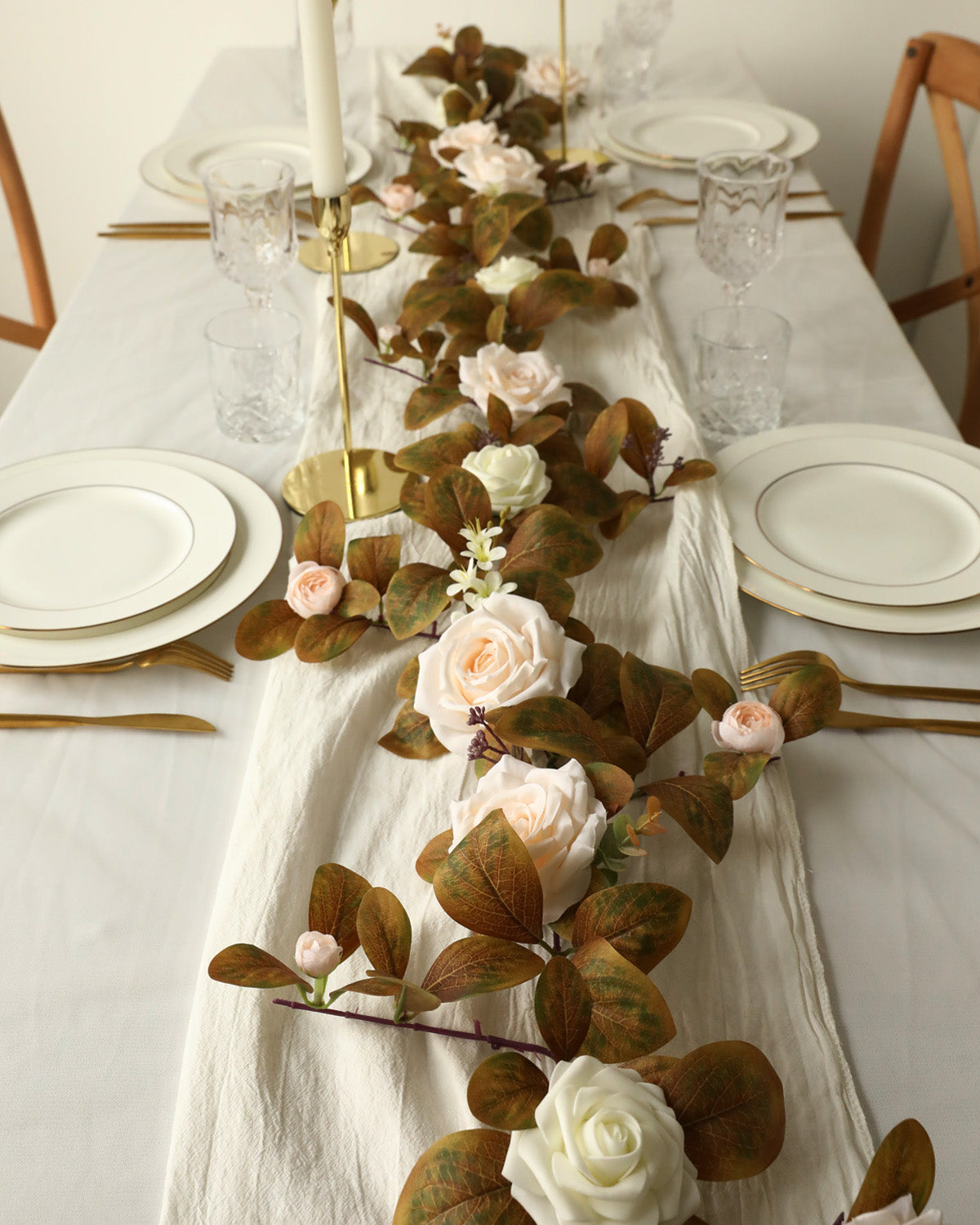 Silk Rose Eucalyptus Autumn Garland Centerpiece