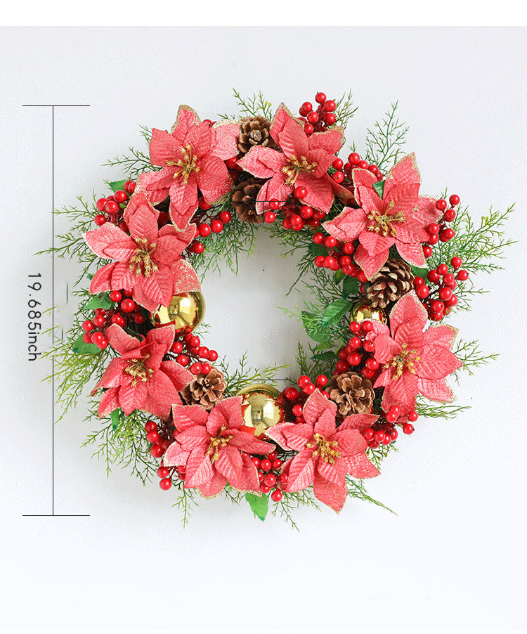Poinsettias Red Berry Pinecone Wreath