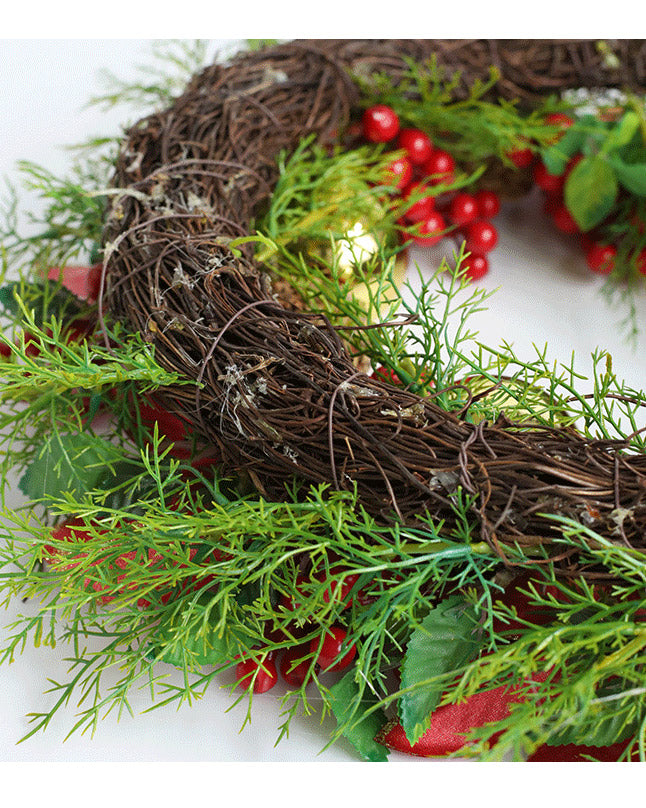 Poinsettias Red Berry Pinecone Wreath Outdoor