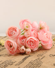 Load image into Gallery viewer, Artificial Pink Ranunculus Silk Flowers Bouquet
