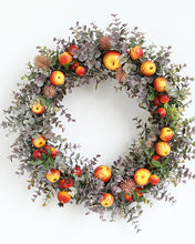 Load image into Gallery viewer, Large Fall Wreath Apple Pomegranate Eucalyptus
