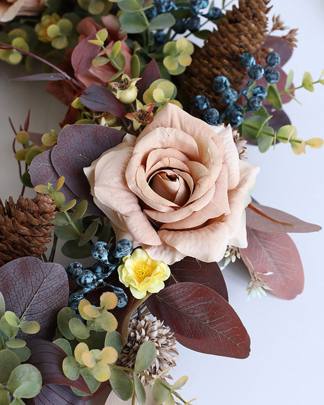 Autumn Rose Eucalyptus Berry Pinecone Wreath