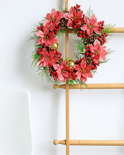 Poinsettias Red Berry Pinecone Wreath