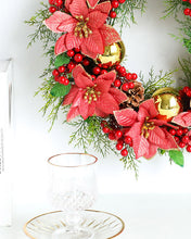 Load image into Gallery viewer, Waterproof Poinsettias Red Berry Pinecone Wreath
