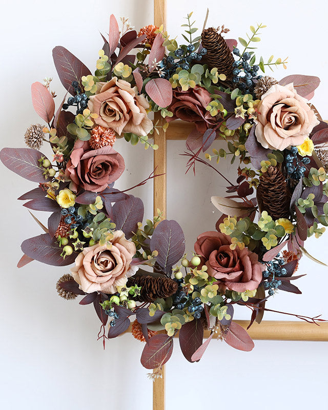 Farmhouse Rose Eucalyptus Berry Autumn Wreath