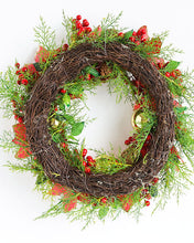 Load image into Gallery viewer, Poinsettias Red Berry Pinecone Wreath Outdoor
